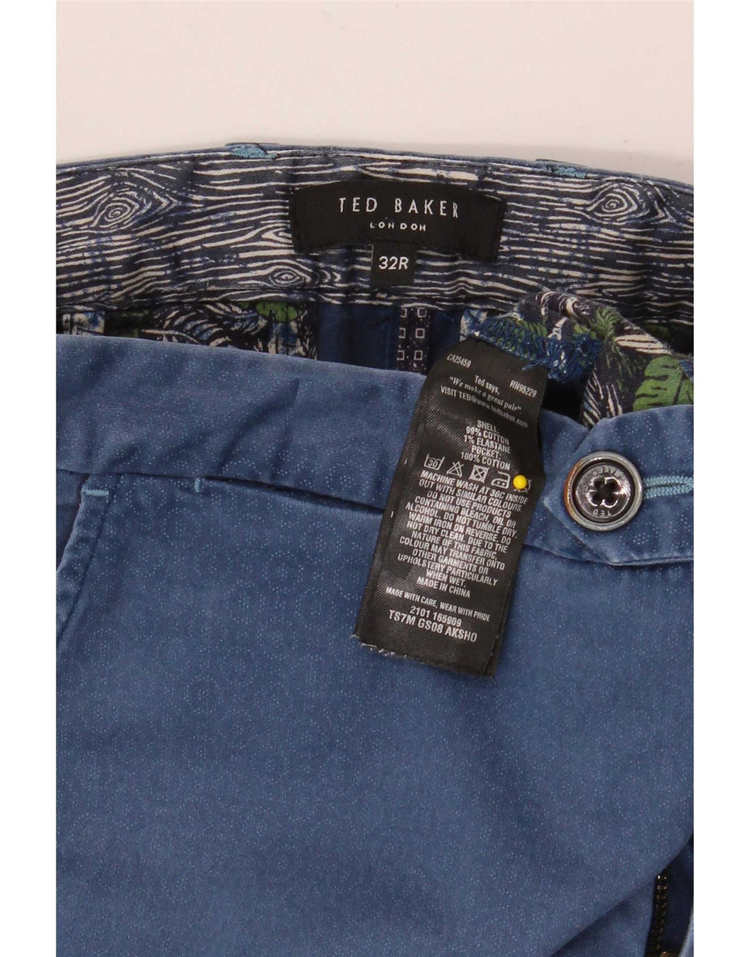 Pantaloni scurți chino pentru bărbați Ted Baker W32, bumbac geometric albastru mediu
