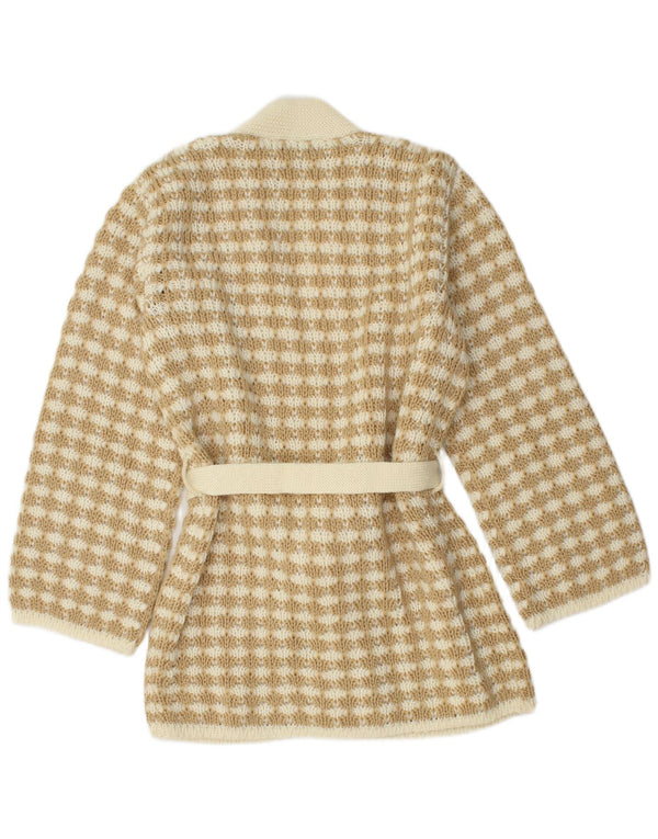 Pulover cardigan cu paragate vintage pentru femei UK 14 Medium Beige Check Acrylic