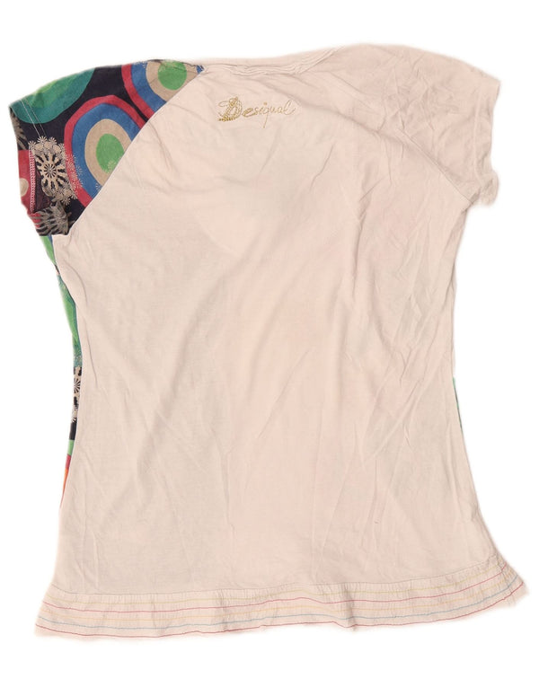Tricou grafic Desigual pentru femei Top UK 14, mare, alb, cu flori din bumbac