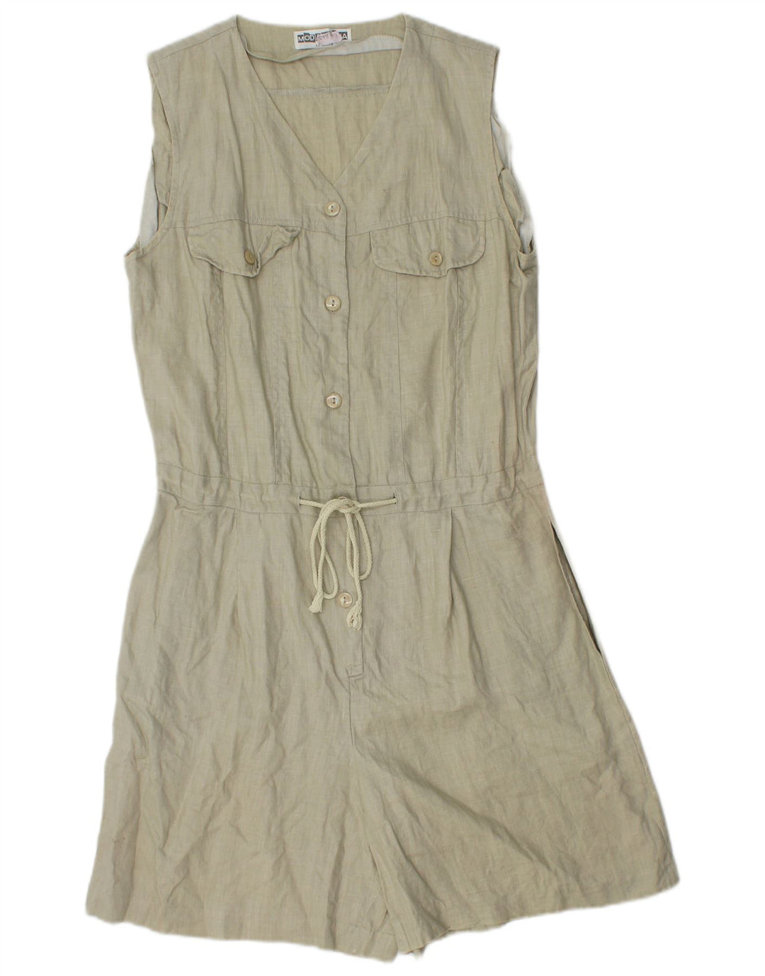 Combi de damă Vintage fără mâneci UK 12 Medium Khaki Linen