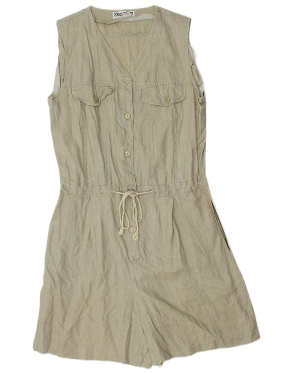 Combi de damă Vintage fără mâneci UK 12 Medium Khaki Linen