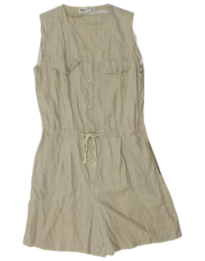 Combi de damă Vintage fără mâneci UK 12 Medium Khaki Linen
