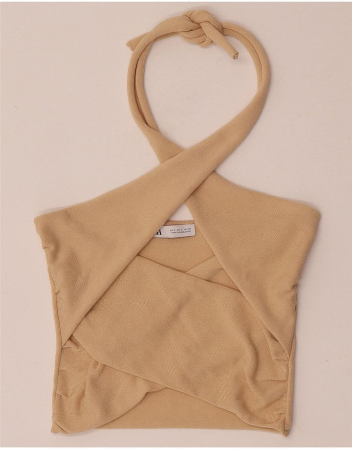 Top Crop Halter pentru femei Zara UK 8 Small Beige Viscose