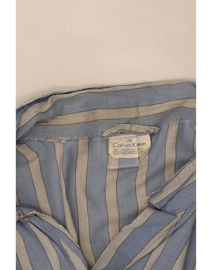 Calvin Klein Mens Short Sleeve Pullover Shirt Large Blue Striped Cotton