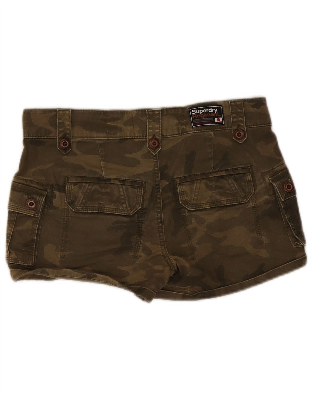 Pantaloni scurti cargo Superdry pentru femei mici W30, bumbac camuflaj kaki