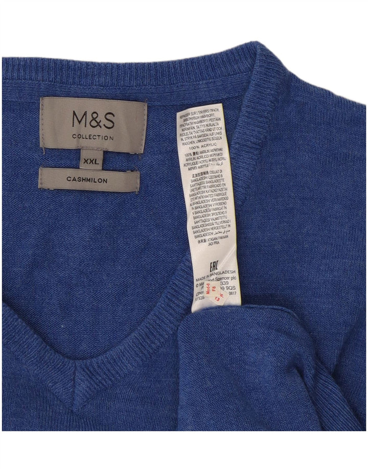 Pulover pentru bărbați Marks & Spencer, cu decolteu în V, 2XL, albastru acrilic