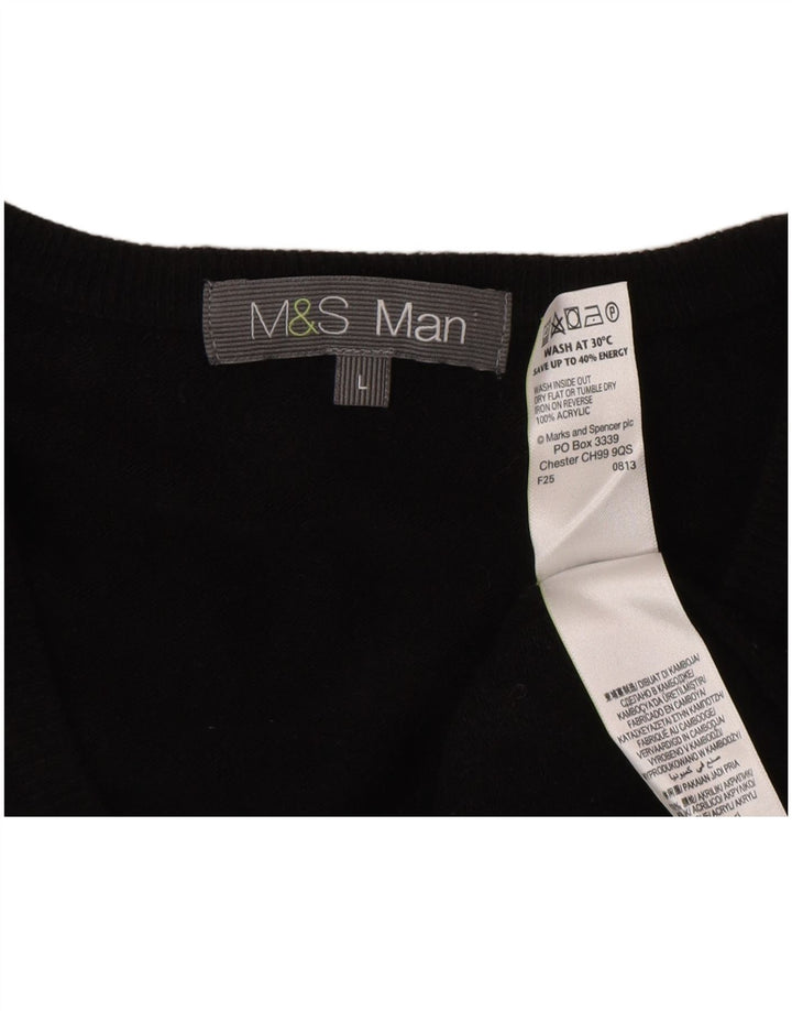 Pulover pentru bărbați Marks & Spencer, cu decolteu în V, mare, negru, acrilic