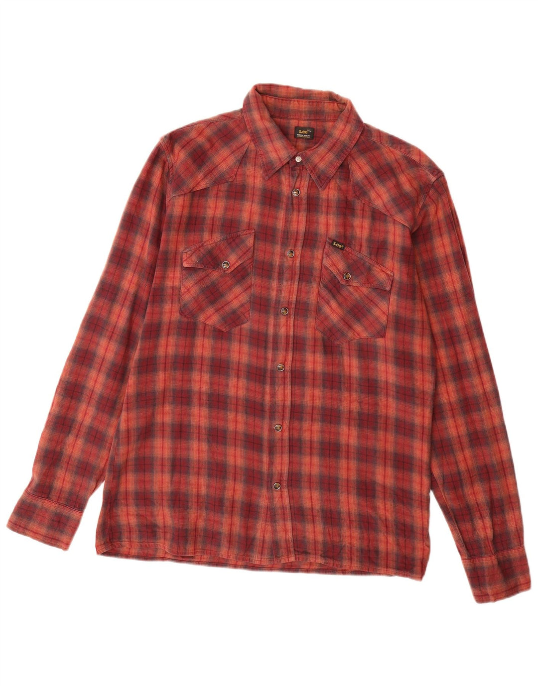 LEE Mens Graphic Flannel Shirt Large Red Check Cotton