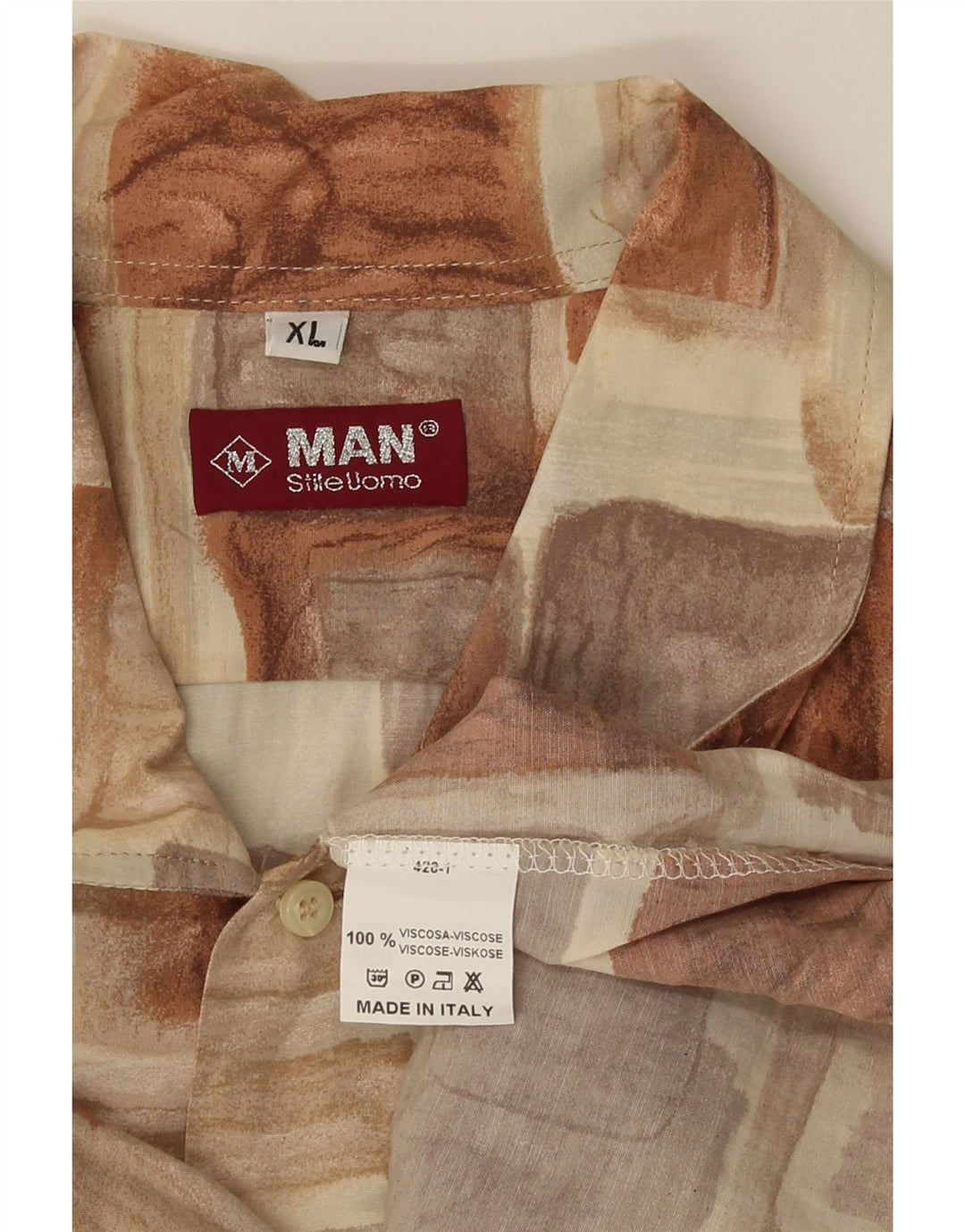 Cămașă Vintage pentru bărbați cu mânecă scurtă XL maro viscoză mozaic