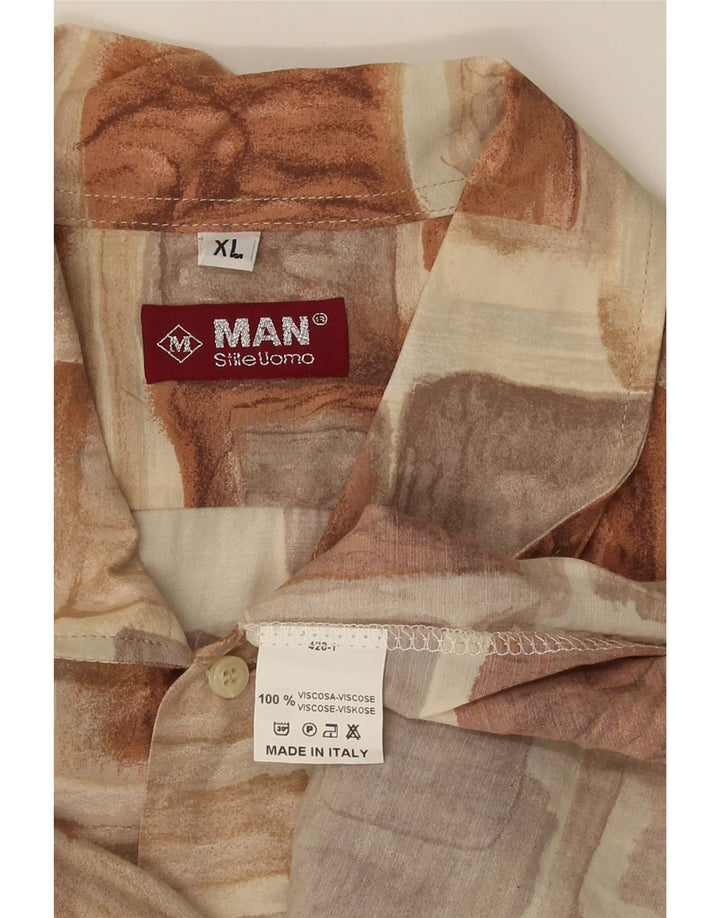 Cămașă Vintage pentru bărbați cu mânecă scurtă XL maro viscoză mozaic
