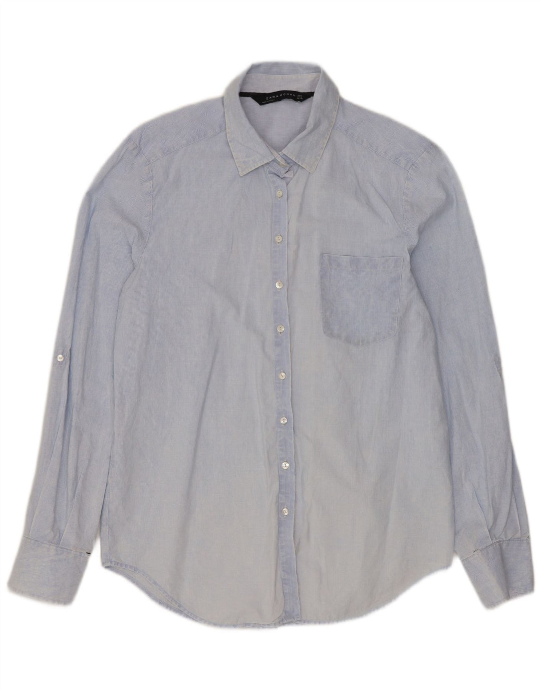 Cămașă ZARA pentru femei UK 14 Medium Blue Pinstripe Bumbac