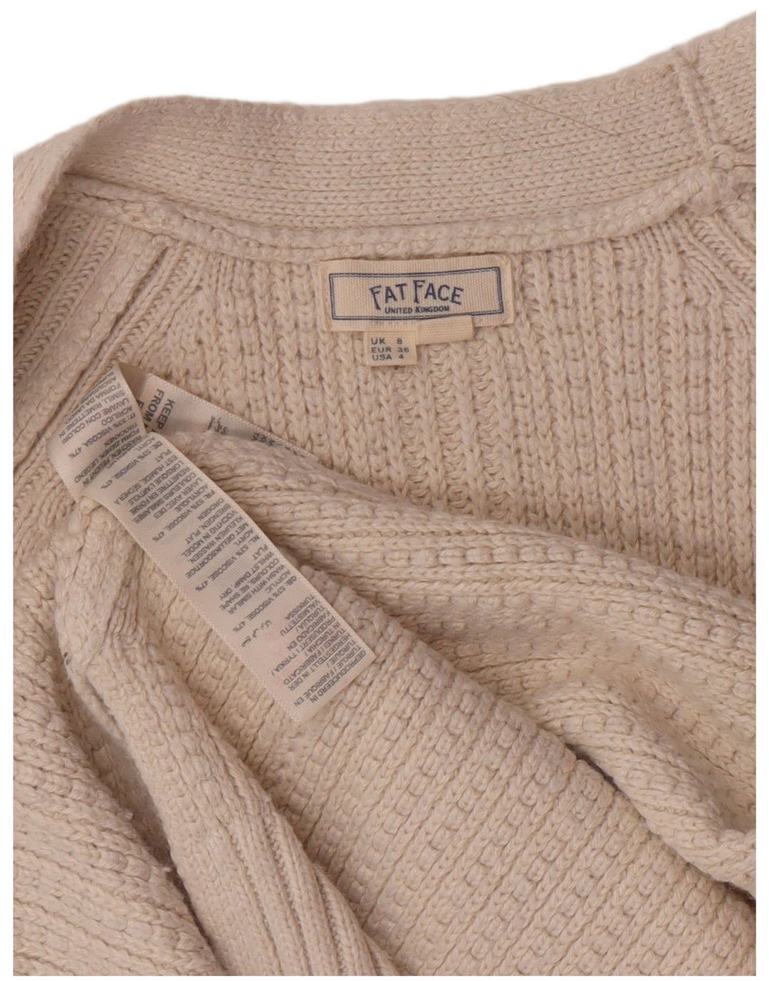 Pulover cardigan pentru femei Fat Face UK 8 Small Beige Viscose Classic