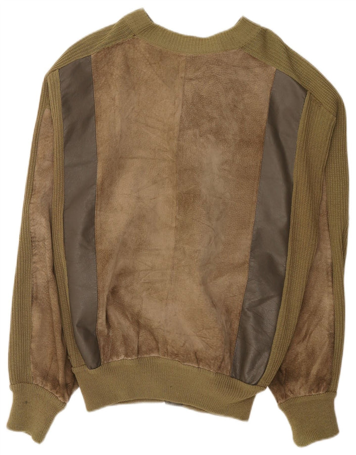 Bomber vintage pentru bărbați din piele intoarsa UK 38 Medium Khaki Colorblock Piele