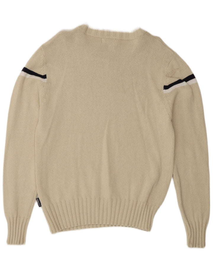 Pulover Woolrich pentru bărbați, cu grafică, cu gât de barcă, în dungi alb mediu