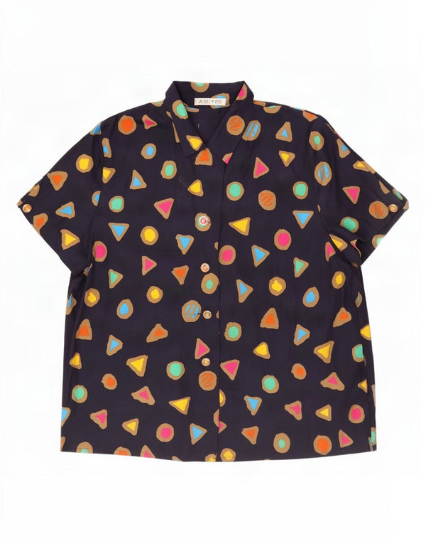 Bluză cămașă cu mânecă scurtă pentru femei Jacques Vert UK 18 XL Bleumarin Geometric