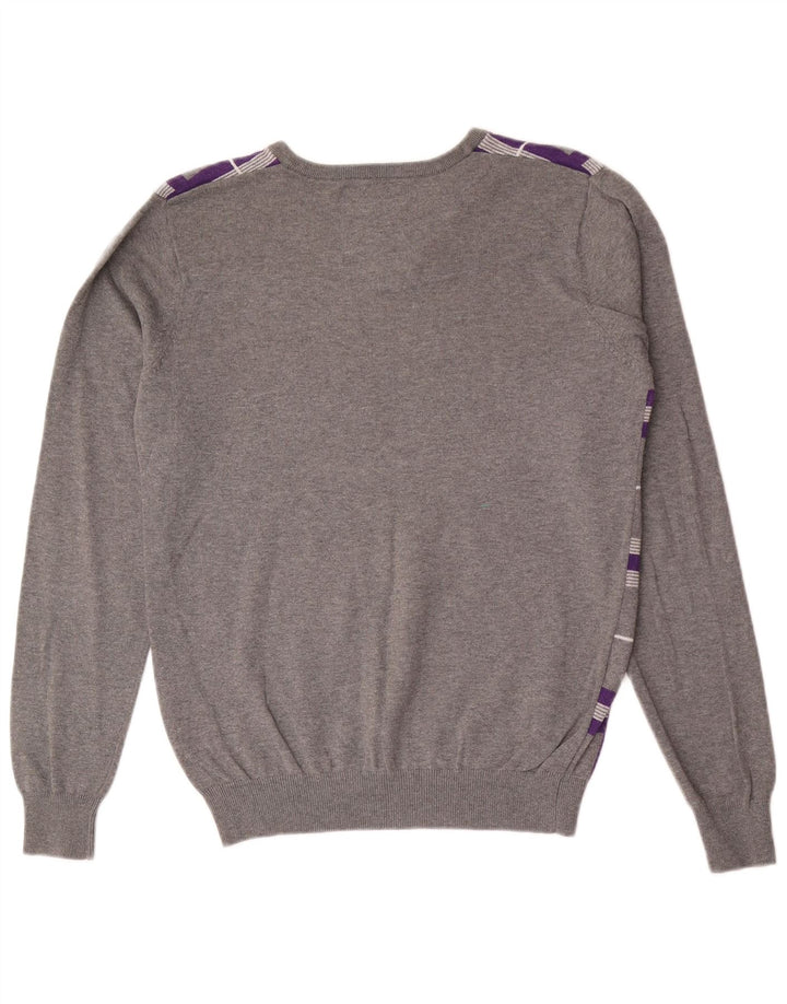 Jack & Jones Pulover cu decolteu în V pentru bărbați, bumbac cu carouri mici, gri