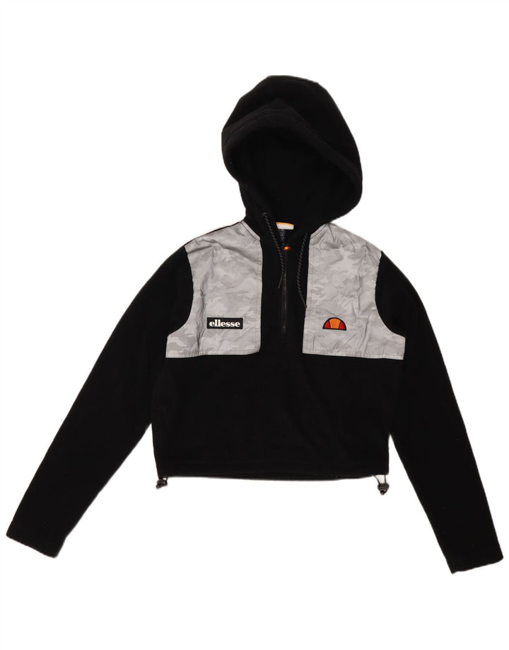 Pulover pentru femei ELLESSE, cu glugă, cu fermoar și gât, din lână UK 8, negru, color block