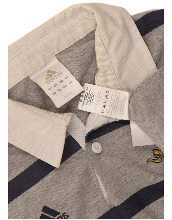 Tricou polo grafic rugby Adidas pentru bărbați, poliester cu dungi gri mediu