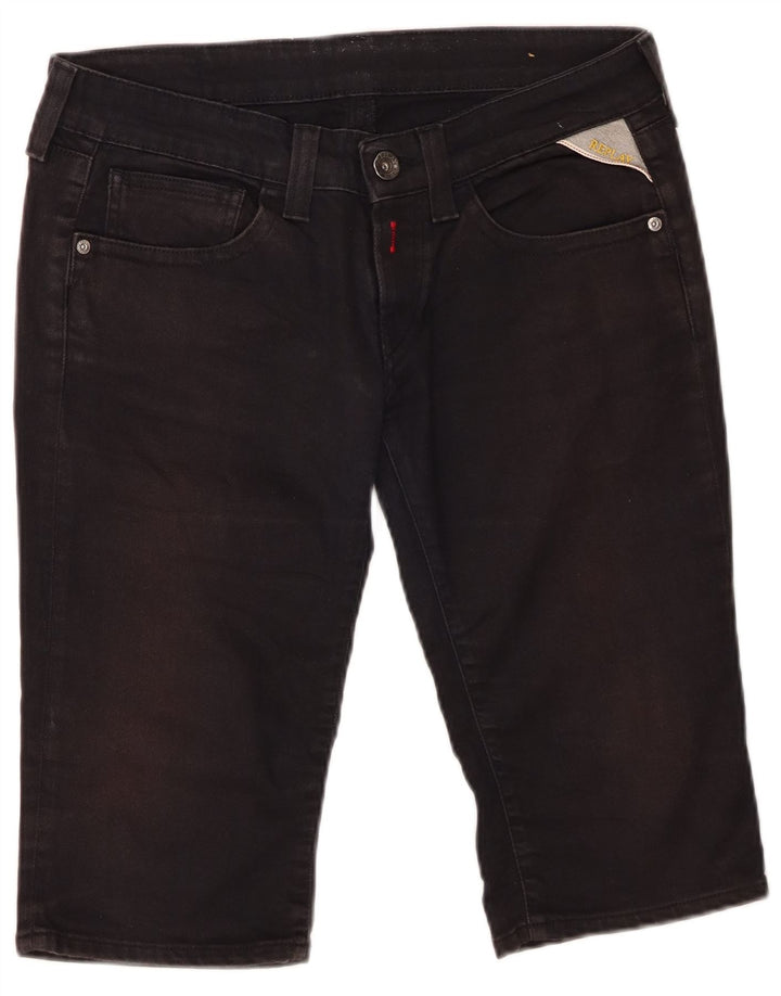 Replay Pantaloni scurți din denim pentru femei, mediu W30, bumbac negru