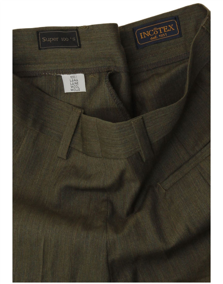 INCOTEX Pantaloni de costum pentru femei UK 8 Mici L26 L28 Kaki Lână