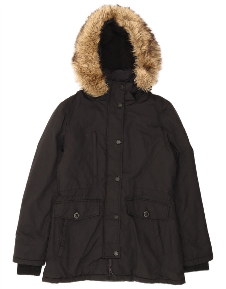 Jachetă Parka cu glugă Superdry pentru femei UK 12 Medium Black Nylon