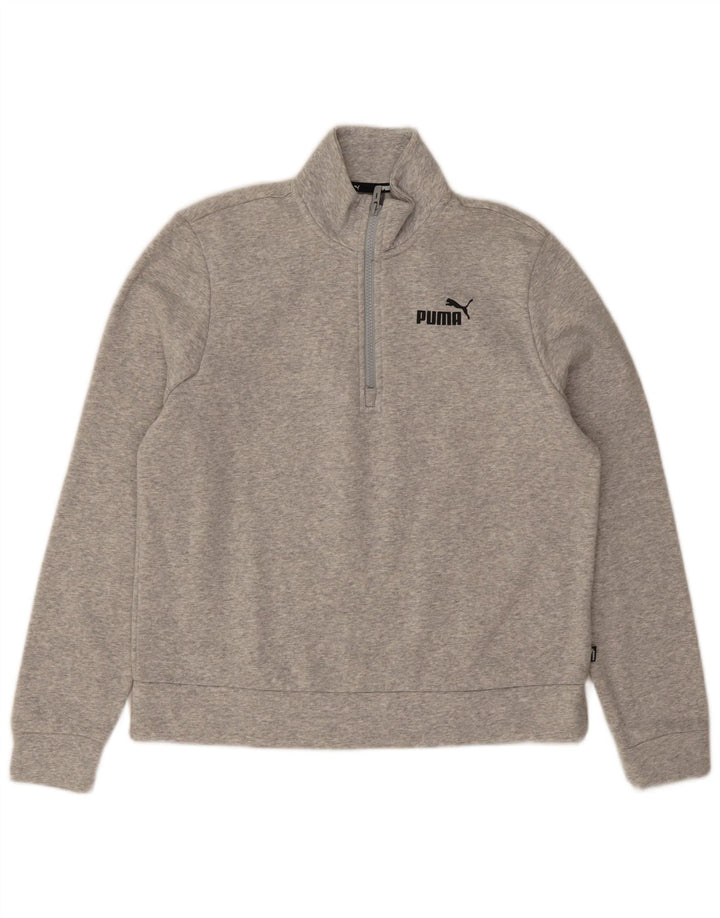 Pulover pentru femei Puma, cu fermoar, cu gât, UK 14, bumbac, gri mediu