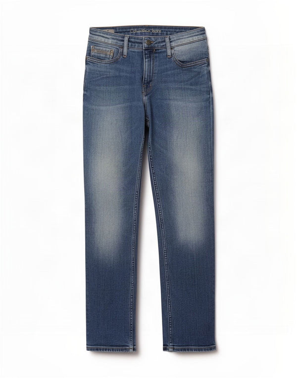 Blugi drepti Calvin Klein pentru femei cu talie medie W29 L30 bumbac albastru