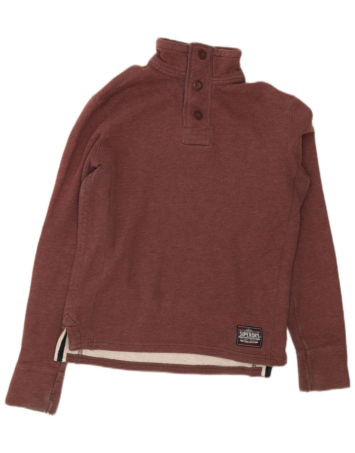 Pulover Superdry pentru bărbați, cu gât cu nasturi, bumbac mic burgundy