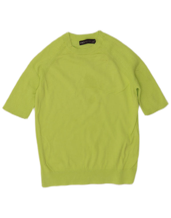 Marks & Spencer Womens Short Sleeve Crew Neck Jumper Sweater UK 6 XS Green