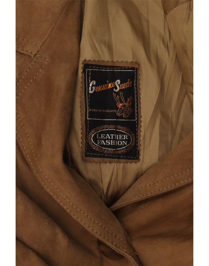 VINTAGE Womens Suede Overcoat UK 16 Large Brown Leather
