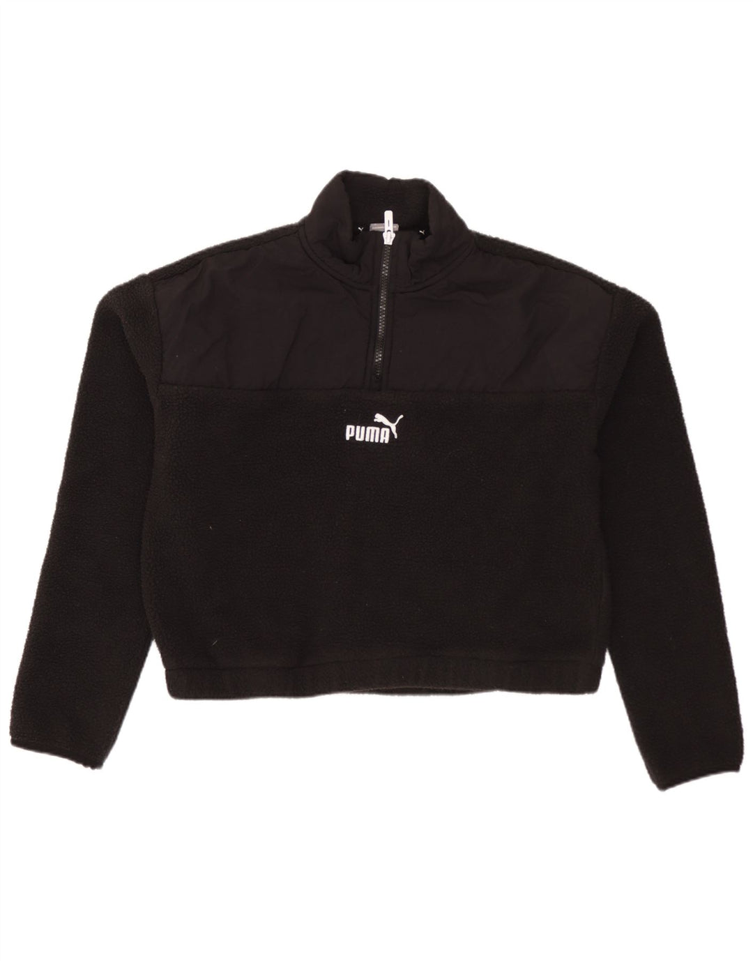 Pulover PUMA pentru femei Crop oversize, cu fermoar și gât, fleece UK 10 Small Negru