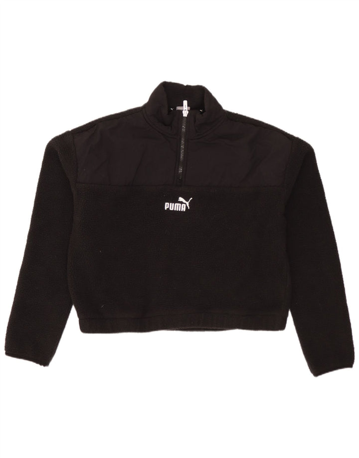 Pulover PUMA pentru femei Crop oversize, cu fermoar și gât, fleece UK 10 Small Negru