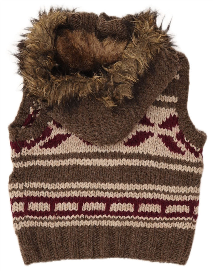 Pulover cardigan cu glugă pentru femei SUPERDRY UK 10 mic maro geometric