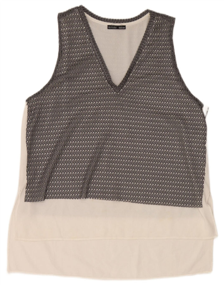 Top transparent fără mâneci pentru femei Zara UK 16, mare, gri, colorblock