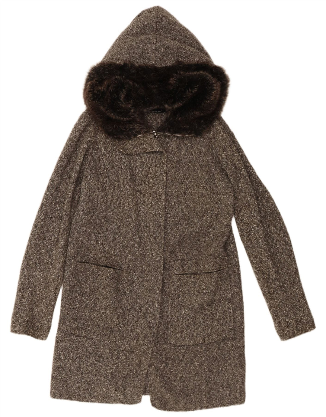 Pardesiu supradimensionat din tricot cu glugă pentru femei Zara UK 10, mic, gri, pete acrilic