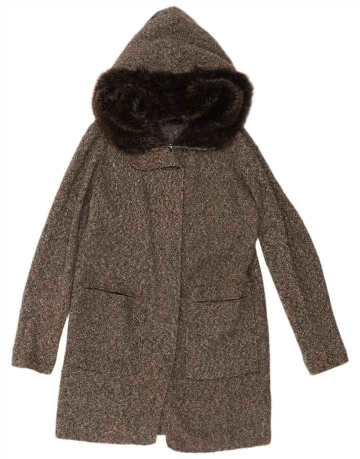 Pardesiu supradimensionat din tricot cu glugă pentru femei Zara UK 10, mic, gri, pete acrilic