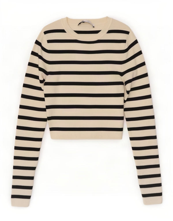 Bluză Crop Top Femei Zara Marea Britanie 8 Mic din viscoză cu dungi alb