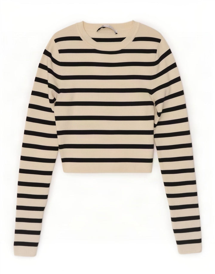 Bluză Crop Top Femei Zara Marea Britanie 8 Mic din viscoză cu dungi alb