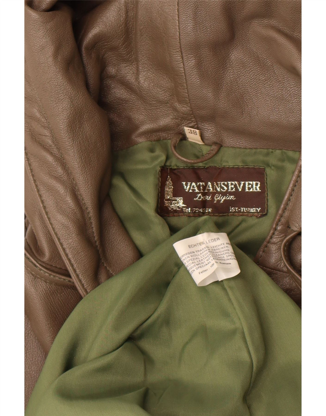 Palton din piele vintage pentru femei cu glugă EU 38 din piele maro medie