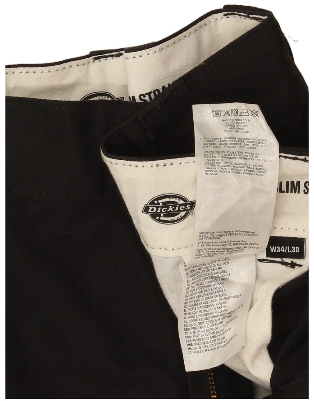 Pantaloni chino slim drepti pentru bărbați Dickies L34 L30 Poliester negru