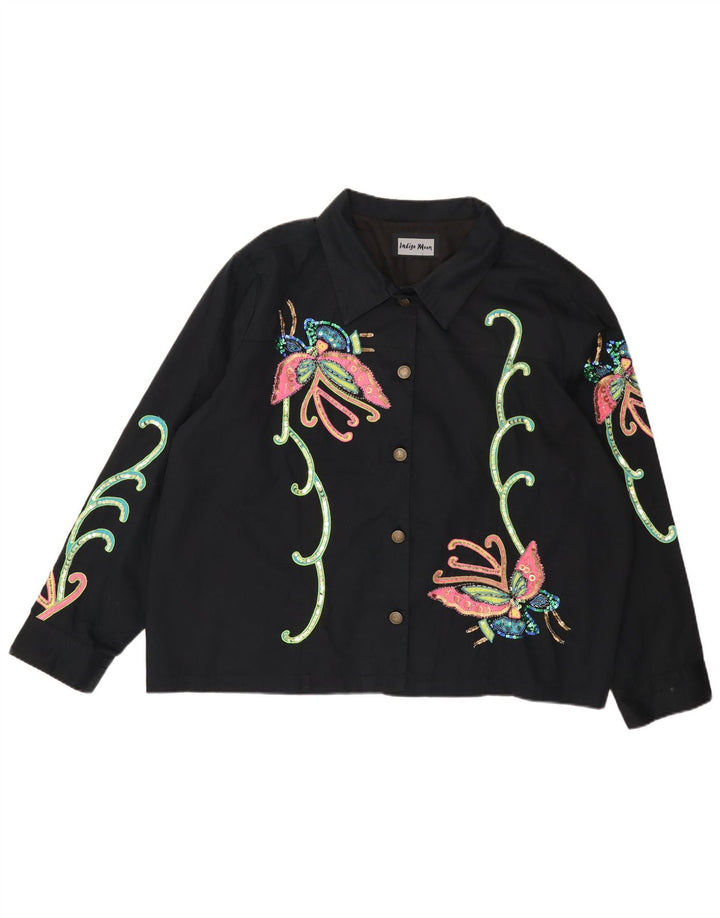 Jachetă bomber supradimensionată pentru femei INDIGO MOON UK 22 3XL Black Butterfly