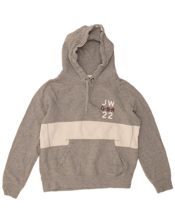 JACK WILLS Pulover cu glugă cu grafic pentru femei UK 12 Medium Gri Colorblock