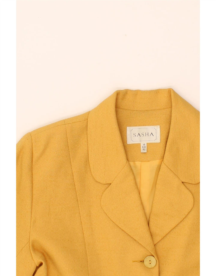 SASHA Womens 4 Button Blazer Jacket UK 14 Medium  Yellow Polyester Vintage Sasha and Second-Hand Sasha from Messina Hembry 