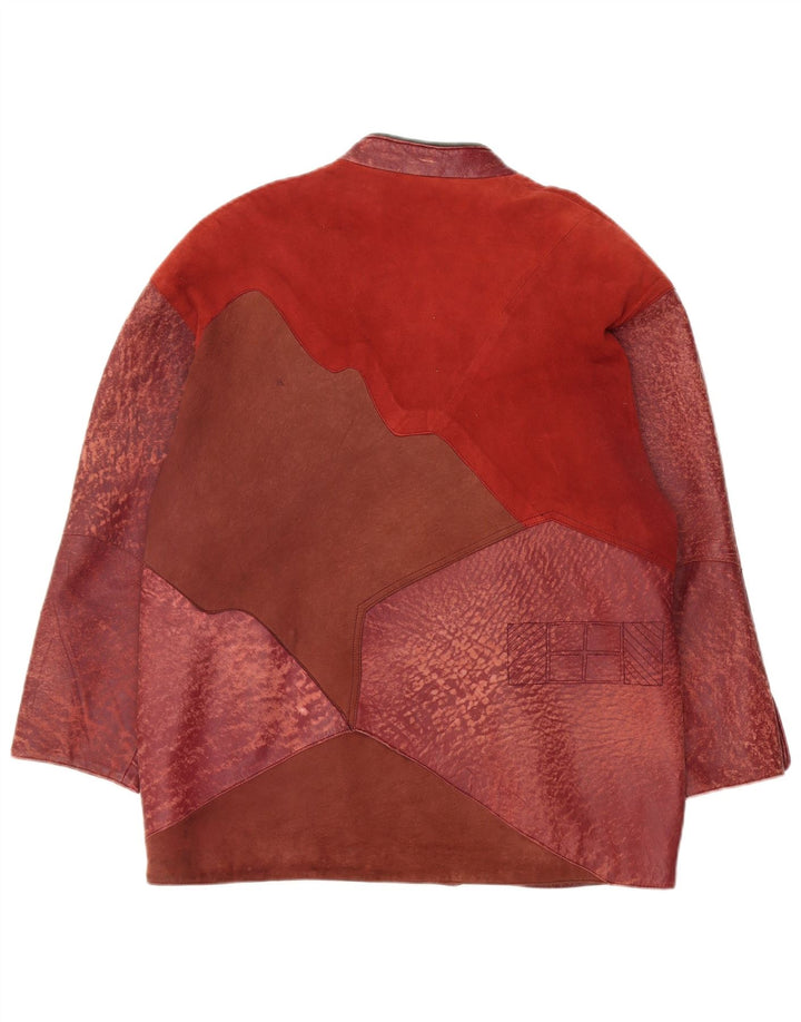 Jachetă de piele vintage pentru femei Country Wear UK 14 Medium Burgundy Patchwork