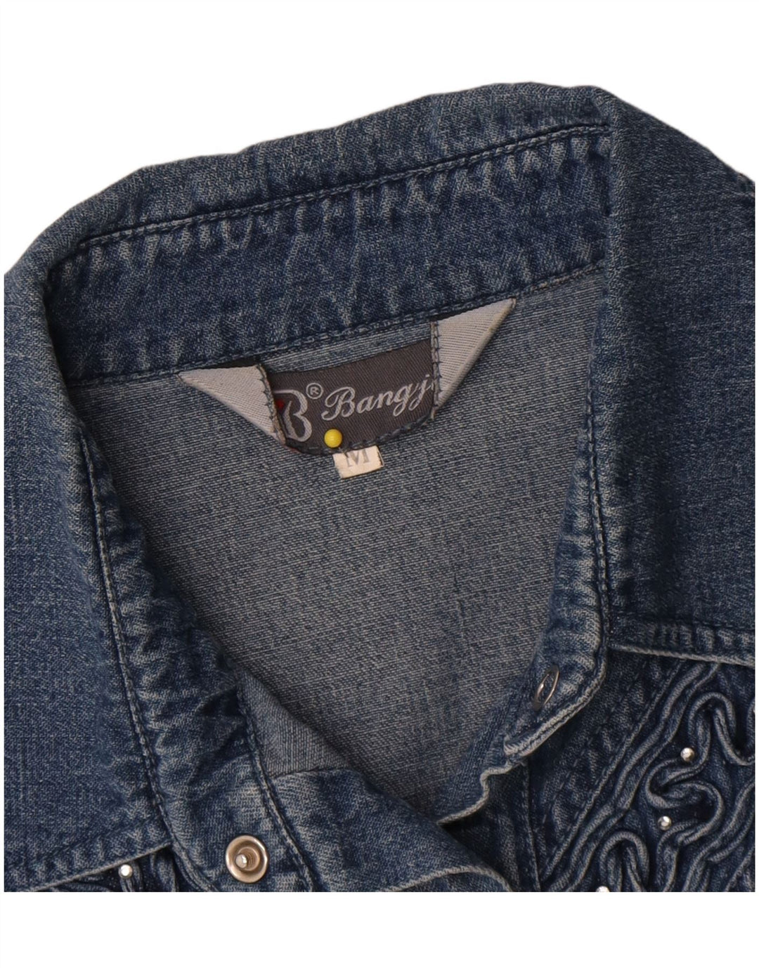 Cămașă de denim vintage pentru femei UK 14, bumbac albastru mediu