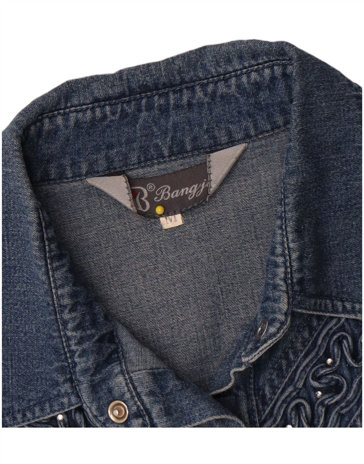 Cămașă de denim vintage pentru femei UK 14, bumbac albastru mediu