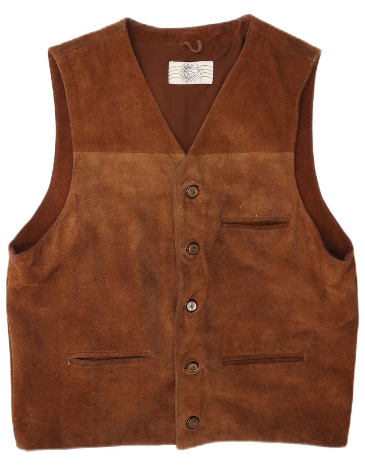 Vestă vintage pentru bărbați din piele intoarsa UK 40 din piele maro medie