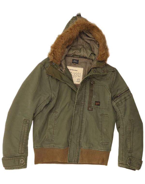 Bomber G-Star pentru bărbați cu glugă, UK 40, bumbac mare, kaki