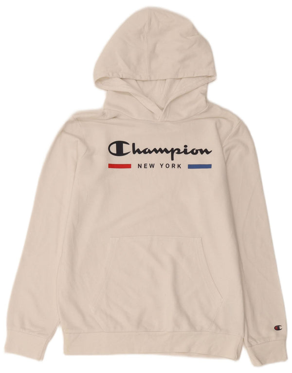 Pulover cu glugă cu grafic Champion pentru băieți 13-14 ani XL bumbac alb