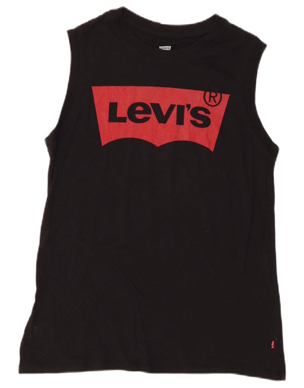 Levi's Womens Graphic Vest Top UK 10 Small Black Bumbac